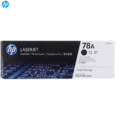 惠普（HP）CE278AF 78AF 黑色硒鼓 双包装(硒鼓/粉盒) 适打印机 P1566 P1606 m1536 黑色 